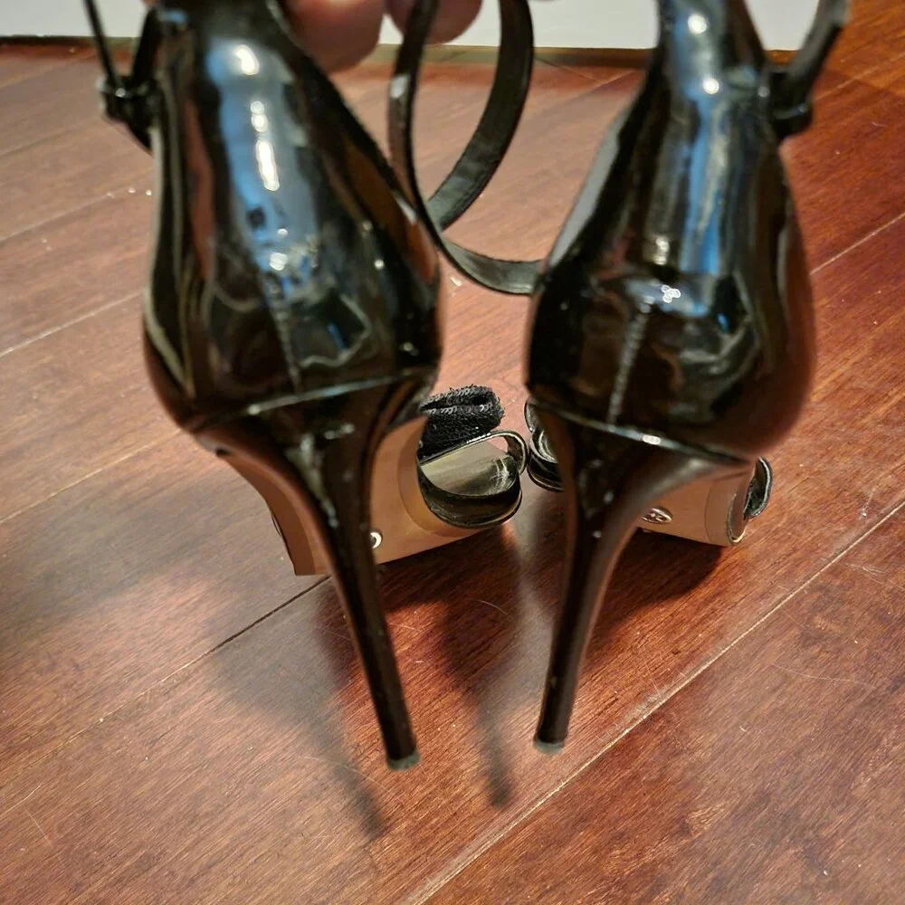 Michael Kors Women's Black Leather Sequin Bow Ankle Strap Stiletto Heels